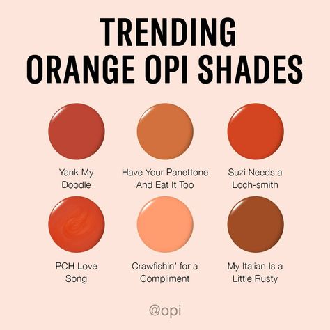 Opi Fall Orange Colors, Opi Dark Orange Nail Polish, Orange Opi Colors, Opi Burnt Orange Nail Polish, Opi Dip Powder Colors Fall, Opi Orange Nail Polish, Orange Dip Nails, Bronze Nail Polish, Nail Inspired