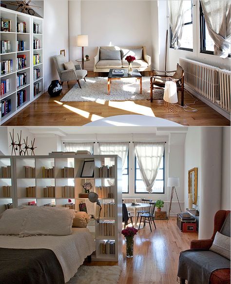 Brooklyn Loft Small One Room Apartment Ideas Layout, Studio Apartment Layout 500 Sq Ft, Open Studio Layout, Rectangle Studio Apartment Layout, Small Loft Apartment Studio Apt Tiny Spaces, Mini Studio Apartment Ideas, Living Room And Bedroom Combo, Brooklyn Loft, Small Studio Apartment Decorating