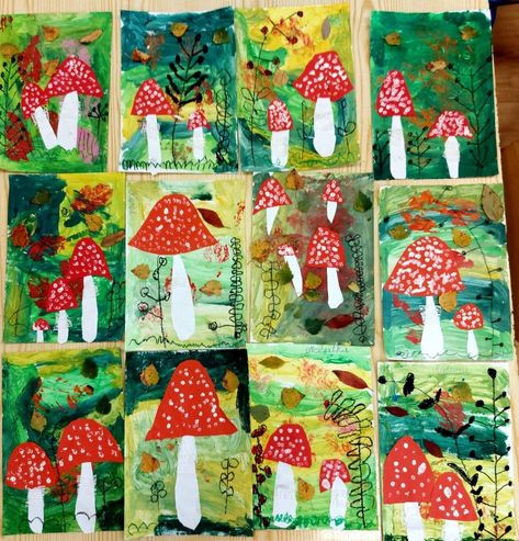 Art 2nd Grade, Classe D'art, Elementary School Art, Mushroom Crafts, Fall Arts And Crafts, Fall Art Projects, 3rd Grade Art, Elementary Art Projects, Fall Art