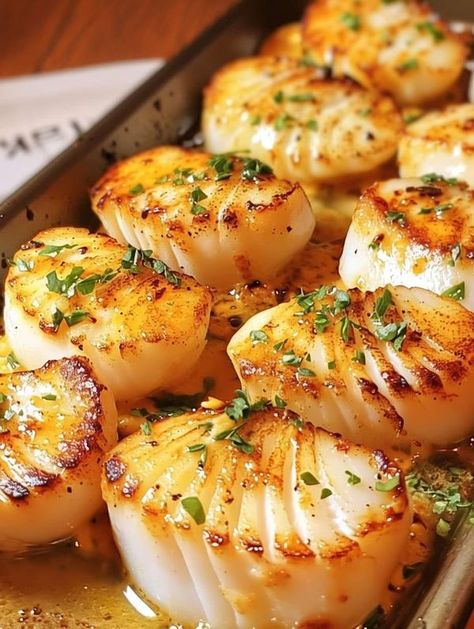 Paula deen lovers | Garlic Butter Baked Scallops 🍋 | Facebook Garlic Butter Baked Scallops, Baked Stuffed Scallops Recipe, Shrimp And Scallop Recipes, Butter Scallops, Frozen Scallops, Baked Scallops, Scallop Recipes, Shrimp Dishes, Paula Deen