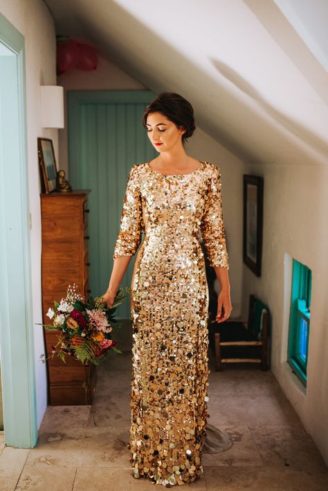 Gold Sequins - Sarah Foy Couture Gold Sequin Wedding Gown Sequin Wedding Dress With Bridesmaids, Rose Gold Sequin Wedding Dress, Sequin Top Wedding Dress, Full Sequin Wedding Dress, Gold Sequin Wedding Dress, Short Sequin Wedding Dress, Sequined Wedding Dress, White Sequin Wedding Dress, Gold Reception Dress