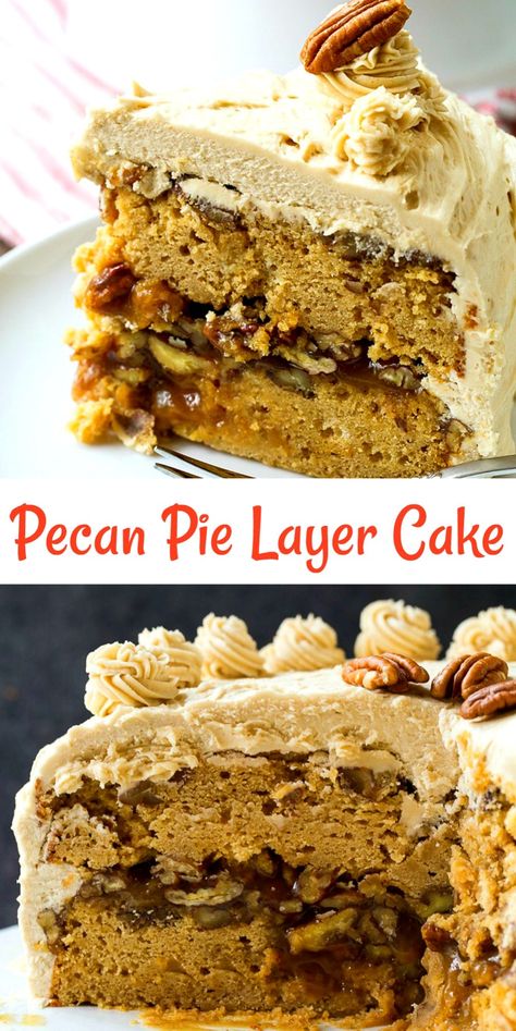 Pecan Pie Layer Cake Brown Sugar Cake, Coffee Cake Loaf, Brown Sugar Icing, Pecan Pie Cake, Brown Sugar Cakes, Rustic Dessert, Homemade Fudge Recipes, Pecan Pie Filling, Sugar Icing