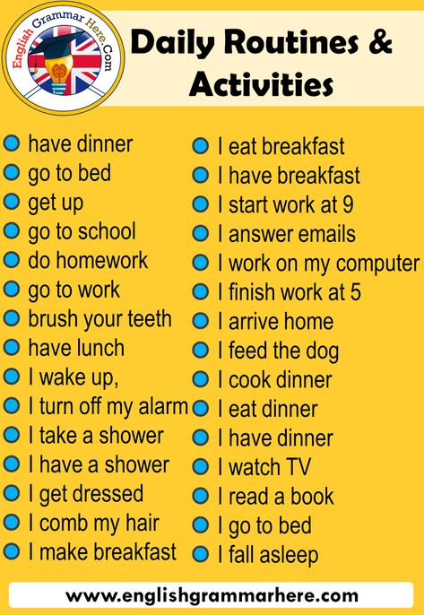 Daily Routines in English - English Grammar Here Daily Using English Words, Daily Routine Words In English, Daily Use Words In English, Daily Use Sentences In English, Daily Routine In English, Daily Use English Words, Daily English Vocabulary, Daily English Words, Teaching English Grammar