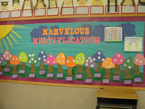 Great multiplication themed bulletin board idea for spring or summer! Check out more fun ideas here --> http://www.mpmschoolsupplies.com/ideas/7082/marvelous-multiplication-spring-bulletin-board-idea/ Multiplication Bulletin Board, Easter Bulletin Boards, Math Bulletin Boards, Spring Bulletin, Kindergarten Classroom Decor, Spring Bulletin Boards, Mushroom Crafts, Bulletin Board Ideas, Bulletin Board Decor