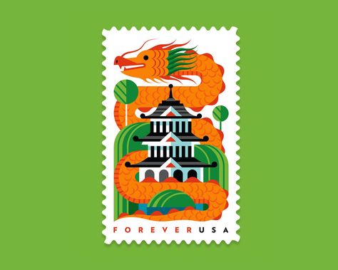 Dragon Stamps: Illustrations & Design by Invisible Creature - Inspiration Grid | Design Inspiration Invisible Creature, Usa Stamps, Postage Stamp Design, Clark Art, Illustrations Design, Dragon Illustration, United States Postal Service, Dragon Boat, Mythological Creatures