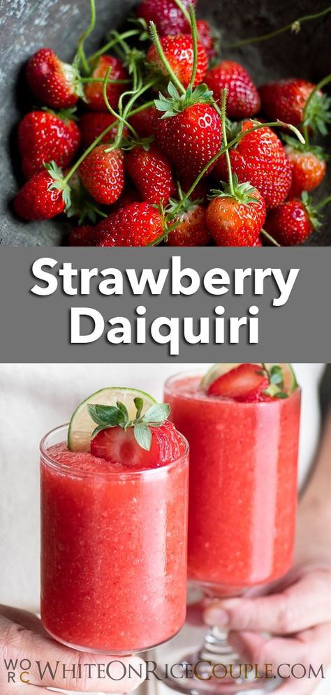 Easy Frozen Cocktail Recipes, Strawberry Daquiri Recipe Frozen, Frozen Daiquiri Recipe, Sims Kitchen, Boozy Cocktails, Strawberry Daiquiri Cocktail, Strawberry Daiquiri Recipe, Frozen Strawberry Daiquiri, Frozen Daiquiri