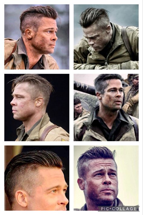 Brad Pitt Hair Fury, Fury Haircut Undercut, Brad Pitt Slicked Back Hair, Best Haircut For Receding Hairline Men, Wardaddy Fury, Brad Pitt Fury Hair, Brad Pitt Hairstyles, Brad Pitt Fury Haircut, Fury Haircut