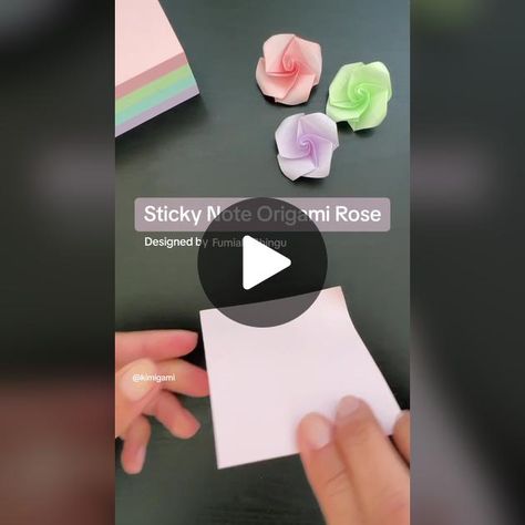 TikTok · Kim Sticky Note Roses, How To Make Paper Flowers Sticky Notes, Flower From Sticky Notes, Flower Out Of Sticky Notes, Sticky Note Origami Rose, Note Origami, Sticky Note Origami, Origami Rose, Sticky Note