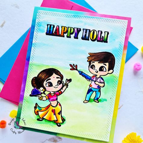 Crafty Meraki Holi HAi stamp set, Holi card, Indian festival Holi card, Watercoloring Holi card Holi Cards, Holi Card, Holi Hai, Cardmaking Techniques, Kindergarden Activities, Handmade Greeting Cards, Indian Festival, Color Festival, General Crafts