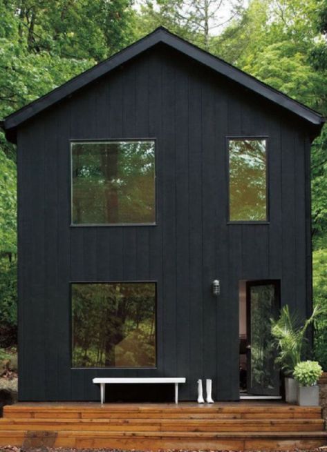 Shades Of Black Exterior Paint, Black Cabin Exterior Colors, Benjamin Moore Black Paint Colors Exterior, Black Magic Exterior House, Black Paint Exterior Home, Soot Exterior Paint, Wrought Iron Exterior House Paint, Black Beauty Paint Benjamin Moore, Best Exterior Black Paint Color