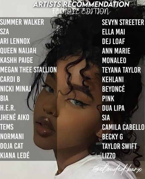 Black Singers, Party Music Playlist, Yt Ideas, Female Artists Music, Baddie Ideas, Acting Quotes, Summer Songs Playlist, Kiana Lede, Girly Tips