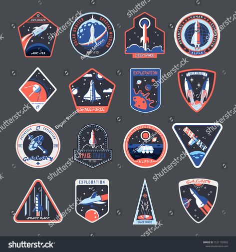 Space patches, galaxy exploration and astronaut mission vector badges and spaceship emblems. Vintage t shirt print design, space forces rocket, mars and moon expedition shuttle #Ad , #affiliate, #vector#mission#badges#emblems Space Patches, Cartoon Spaceship, Astronomy Design, Spaceship Illustration, Ancient Paper, T Shirt Print Design, Space Patch, Spaceship Interior, T-shirt Print Design