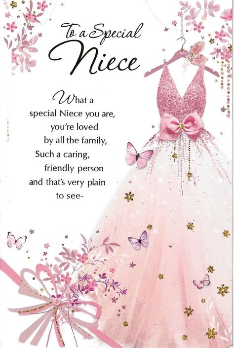 Pink Dress Design, Niece Birthday Card, Happy Birthday Niece, Birthday Cards For Niece, Granddaughter Birthday, Family Cards, Late Birthday, Happy Birthday Greeting Card, Special Girl