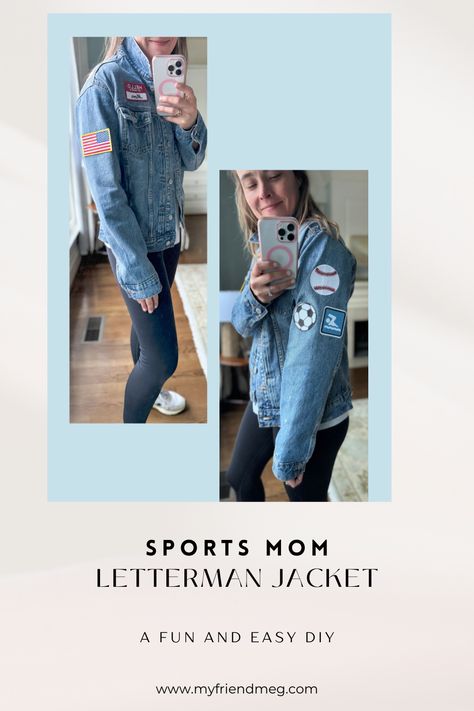 Hey there, sports moms! Are you ready to take your fan game to the next level? 😎 Check out our newest addition: the Sports Mom Letterman Jacket, perfect for cheering on your kiddos in style! Personalize any denim jacket 💙💪 Check out our blog for the full scoop! Sports Jean Jacket Diy, Baseball Mom Jean Jacket, Football Mom Jean Jacket, Hockey Mom Jean Jacket, Game Day Jean Jacket, Sports Mom Bag, Sports Mom Outfit, Old Navy Jean Jacket, Diy Mom