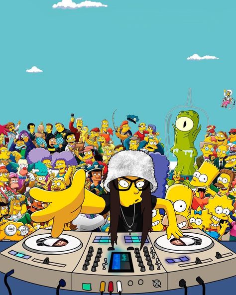 DJ Livia x The Simpsons Cartoon Dj Character, Dj Cartoon, Dj Techno, Party Cartoon, Dj Art, Drawn Together, Dj Images, Dj Party, Graffiti Characters