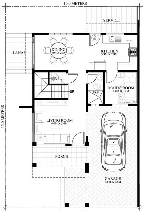 house plan with roof deck and firewall Two Storey With Roof Deck, 2 Storey House With Rooftop, House Plans With Rooftop Deck, Two Storey House With Roof Deck, 3 Storey House Design With Roof Deck, Two Storey House Plans, Double Storey House, Two Story House Design, Modern House Floor Plans