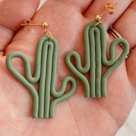 Foam Clay Earrings, Polymer Clay Cactus Earrings, Cactus Polymer Clay Earrings, Polymer Clay Plant Earrings, Polymer Clay Cactus, Polymer Clay Beads Diy, Easy Polymer Clay, Boho Jewelry Diy, Fimo Jewelry