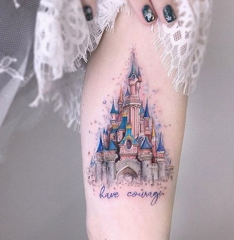 Disney Castle Tattoo, Tattoos Disney, Disney Sleeve Tattoos, Tattoo Disney, Matching Friend Tattoos, Paris Tattoo, Disney Sleeve, Castle Tattoo, Tattoos Black