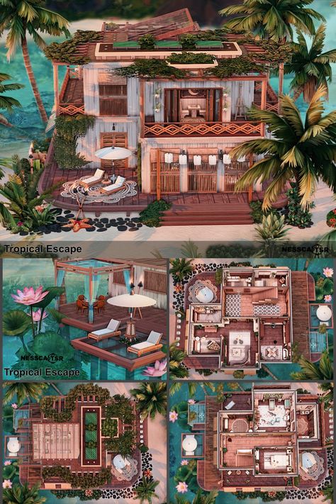 House noCc!❤Tropical Enclave✨Lot: 30x20✅ House tested.✅ No CC!❎ HF! Click on the post and download✔️ #ts4builds #sims4 #sims4builds #sims4home #sims4builds #sims4buildsideas #ShowUsYourBuilds #thesims4 #Sims4 #sims4game #ts4house #ts4build #ts4nocc #ts4mm #simsbuilds #ts4 #sims4housebuild #sims4house #sims4home #sims5 #sims4build #simshousedesign #thesims4housebuild #thesims #sims4houses #simspiration #thesims4house #simstagram #sims4interior #sims4nocc #sccregram #sims4ideas #ts4house Sims 4 Sulani House Interior, Sims 4 Island Living Outfits, Sims Tropical House, Sims 3 Houses Ideas Floor Plans, Bloxburg Jungle House, Tropical House Layout, Sims No Cc House, Island House Sims 4, Sulani Sims 4 Build