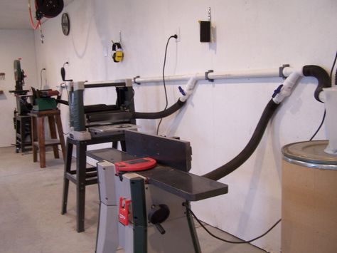 Shop Dust Collection, Comfortable Workspace, Dust Collection System, Workshop Design, Workshop Organization, Shop Vac, Woodworking Workshop, Garage Tools, Dust Collector