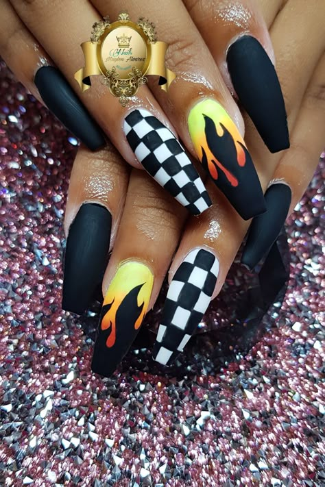 Fire nails Fire Flame Nails, Nail Ideas For Winter Simple, Black Flame Nails, Nails Ideas For Fall, Fire Nail Art, Nail Ideas For Winter, Nail Ideas Spring, Simple Nail Ideas, Nail Ideas Acrylic