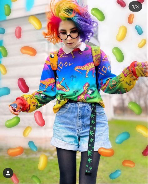 Summer Lovin' Haircuts: Dive into the Rainbow Trend Weirdcore Outfits Aesthetic, Kidcore Hair, Weirdcore Fashion, Weirdcore Outfits, Kidcore Fashion, Kidcore Clothing, Rainbow Hair Color, Extension Hair, Punk Hair