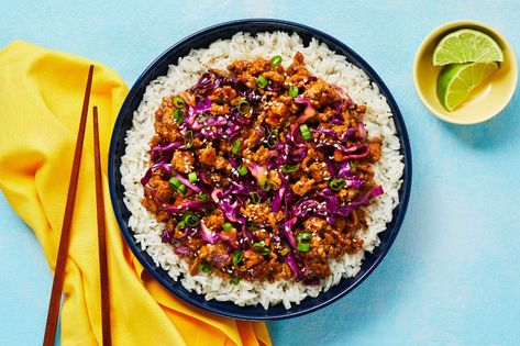 Moo Shu Pork Bowls Recipe | HelloFresh Moo Shu Shrimp, Moo Shu Beef, Pork Bowl Recipe, Pork Bowls, Pork Bowl, Beef Bowl Recipe, Moo Shu Pork, Buttery Rice, Bowl Lunch