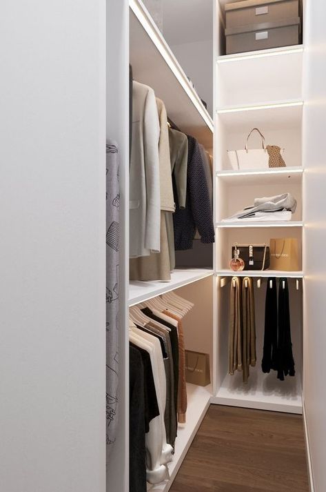 Narrow Closet Design, Small Closet Design, Narrow Closet, Small Walk In Closet, Rental Home Decor, Dressing Room Closet, Walking Closet, Closet Design Layout, Minimalist Closet