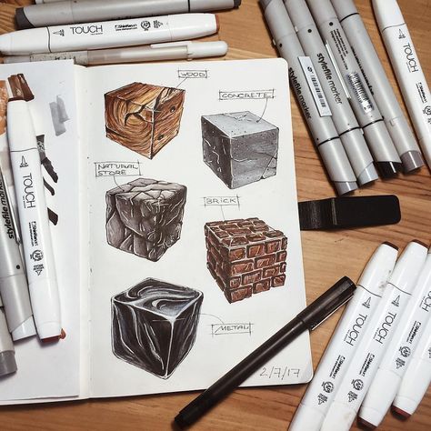 Which is your favourite material? 1. Wood 2. Concrete 3. Stone 4. Brick 5. Metal / Steel 6. Other // @aniri.sketches #ArchiSketcher Markers Drawing Architecture, Texture Sketch, Interior Design Sketchbook, Furniture Design Sketches, Interior Design Renderings, Interior Architecture Drawing, Interior Design Drawings, Texture Drawing, Marker Paper