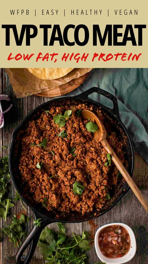 Easy TVP Taco Meat Recipe (Vegan, 10 Minutes) - Shane & Simple Vegan Taco Meat Recipe, Tvp Recipes, Taco Meat Recipe, Vegan Tacos Recipes, Vegan Tacos Meat, Vegan Meat Recipe, Tacos Vegan, Vegan Ground Beef, Vegan Taco