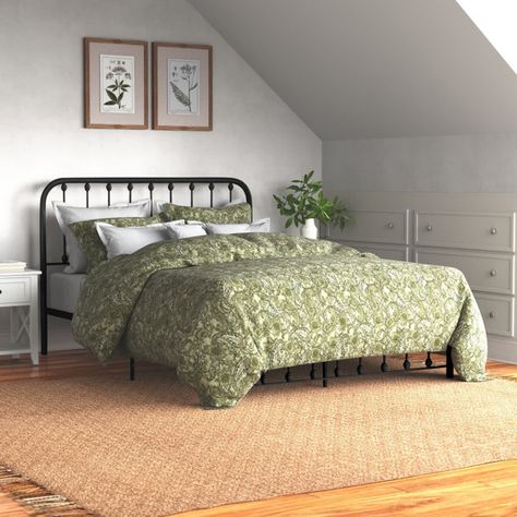 Andover Mills™ Alberton Metal Bed & Reviews | Wayfair Black Metal Bed Frame, Black Metal Bed, Open Frame Headboard, Victorian Bed, Bed Metal, Low Profile Platform Bed, Spindle Bed, Full Bed Frame, Metal Platform Bed