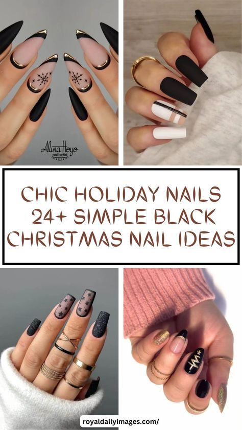 Simple Black Christmas Nail Ideas Matte Black Holiday Nails, Christmas Nail Art Ideas & Design, Christmas Matte Nail Ideas, Holiday Matte Nails, Dark Nail Art Ideas, Matte Black Christmas Nails, Dark Blue Matte Nails Design, Festive Nails Christmas Simple, Dark Festive Nails