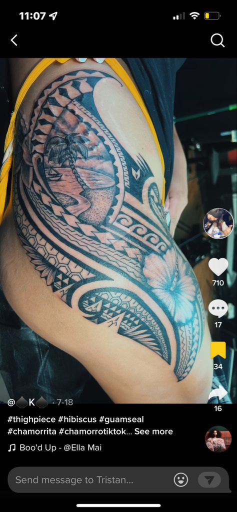 Guam Tattoo Women, Leg Tattoo Idea, Guam Tattoo, Big Mum, Full Leg Tattoos, Hip Thigh Tattoos, Feminine Tattoo Sleeves, Polynesian Tattoos, Forearm Sleeve Tattoos