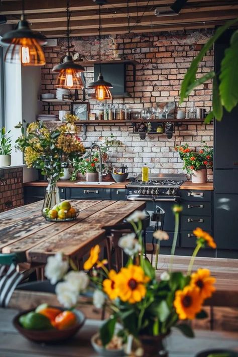 Loft Kitchen Ideas for Chic Urban Living Spaces Urban Oasis Interior, White Brick Interior, Loft Kitchen Ideas, Industrial Loft Kitchen, Oasis Interior, Urban Style Interior, Brick Wall Kitchen, Loft Style Apartments, Chic Loft