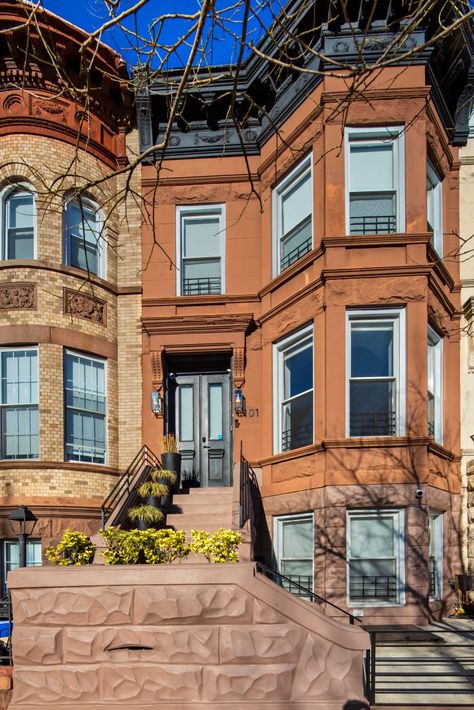 The huge backyard at this $2.65M Crown Heights townhouse is a family oasis | 6sqft Huge Backyard, Back Yards, Reclaimed Wood Beams, Garden Levels, Garden Floor, Crown Heights, Wood Ceilings, Patio Stones, Wood Beams