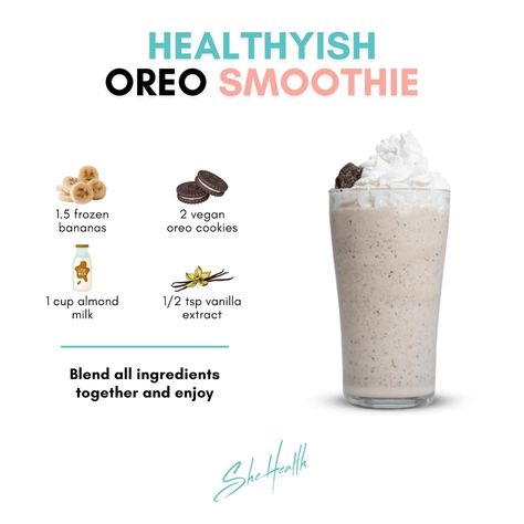 Every now and then, we enjoy a healthy-ish oreo smoothie! It's exciting to get creative with your smoothies! Switch it up! Make it a nutritious dessert! Contact us for more informative tips today at https://www.shehealth.com/ Healthy Oreo Smoothie, Oreo Smoothie Recipe, Oreo Smoothie, Nutritious Desserts, Fruit Smoothie Recipes Healthy, Native Beading, Beading Loom, Protein Shake Smoothie, Smoothies With Almond Milk