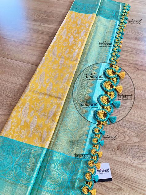 Kuchu Designs Saree, Crochet Saree, Lehenga Half Saree, Blouse Designing, Saree Kuchu Design, Tassels Blouse, Saree Kuchu New Designs, Saree Pallu, Langa Voni