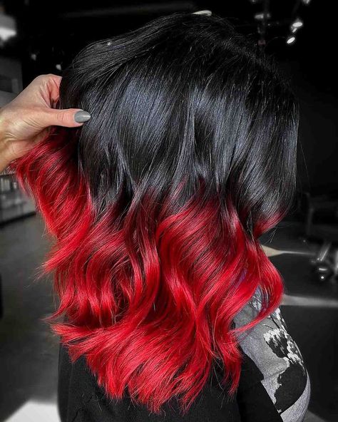 Unique Hair Color Ideas for Dark Hair | Elevate Your Look Hair Color On Dark Skin, Black Hair Red Tips, Red Undercut, Red And Black Hair Color, Halo Hair Color, Red Halo Hair, Halo Hair Colors, Red Hair Streaks, Unique Hair Color Ideas