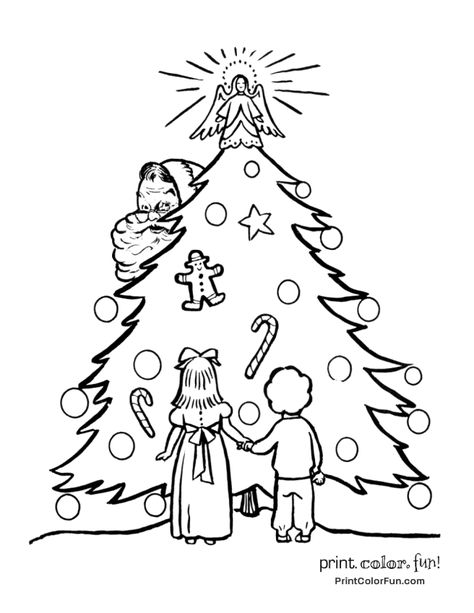 Retro Christmas tree with Santa Christmas Coloring Pages Free, Gingerbread Man Coloring Page, Christmas Tree Coloring, Old Fashioned Cars, Christmas Tree Printable, Tree Coloring, Vintage Christmas Tree Decorations, Santa Coloring Pages, Pretty Christmas Trees