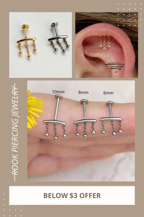 Elegant Hidden Helix Rook Piercing Jewelry Stud - Titanium Dangle Earring for Women Ear Piercing Curation, Piercing Curation, Flat Piercing, Ear Lobe Piercings, Jewelry Ear, Pierced Ear, Lobe Piercing, Body Piercings, Helix