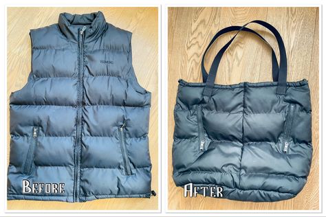 Upcycled Puffer Jacket, Diy Puffer Vest, Puffer Jacket Diy, Diy Jacket, Upcycling Ideas, Puffy Vest, Diy Clothing, Upcycle Projects, Vest Pattern