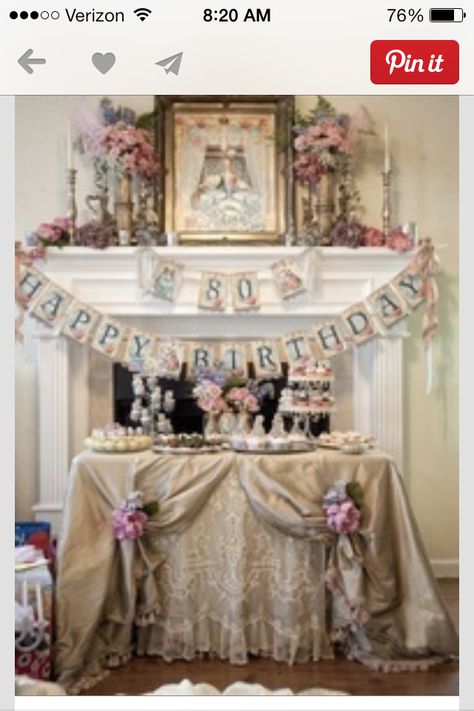 Victorian table decorations. Old curtains. 80th Birthday Party Ideas, Victorian Party, 80th Birthday Party Decorations, Cake Surprise, 80th Birthday Decorations, Vintage Birthday Parties, 90th Birthday Parties, 100th Birthday Party, 90's Birthday Party