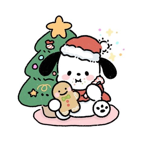 Tree Drawing Wallpaper, Christmas Pochacco, Pochacco Christmas, Pines Aesthetic, Christmas Sanrio, Sanrio Christmas, Xmas Drawing, Christmas Watches, Kawaii Christmas