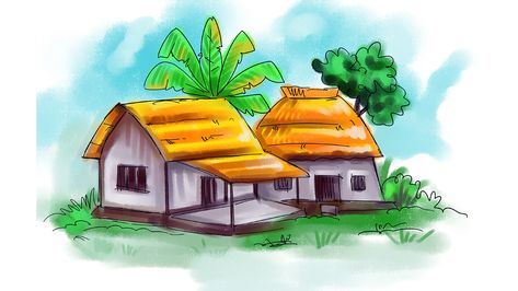 Easy House Drawing /How to painting a Village Hut / Quick House painting step by step /MDA /NEW HD Hut House Drawing, Village House Drawing, Hut Drawing, Easy House Drawing, Rama Art, Village Hut, Kids Drawing Ideas, Simple House Drawing, House Drawing For Kids