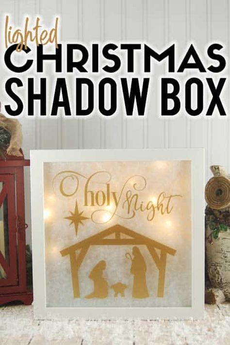 Shadow Box With Lights Diy, Christmas Shadow Boxes With Lights, Cricut Nativity Projects, Lighted Shadow Box Ideas, Diy Christmas Shadow Box, Cricut Christmas Ideas, Christmas Cricut, Christmas Beach, Diy Shadow Box