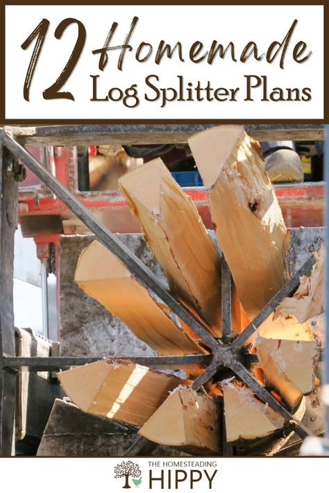 Making your own DIY log splitter can save you a ton of time and also save your back when chopping firewood. Get 12 plans here. #homesteading Chopping Firewood, Off Grid House, Wood Splitter, Natural Fence, Chicken Feeders, Log Splitter, Outdoor Stove, Yard Tools, Survival Supplies