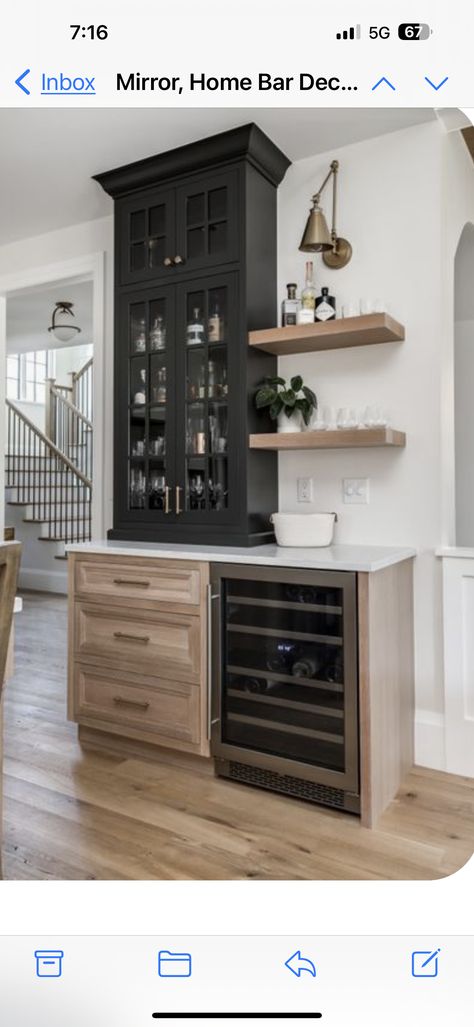 Small Built In Wet Bar Ideas, Basement Wine Fridge, Family Room Dry Bar Ideas, Wet Bar Ideas In Dining Room, Beverage Station With Wine Fridge, Home Theater Wet Bar, Freestanding Wet Bar, Wall Dry Bar Ideas For Home, Diy Cabinets Under Tv