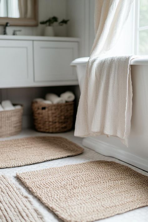 31 Farmhouse Bathroom Ideas to Freshen up Your Space Farmhouse Bathroom Rugs Ideas, Beige Farmhouse Bathroom, Neutral Farmhouse Bathroom, Rustic Sinks, Farmhouse Bathroom Rugs, Farm Bathroom, Rustic Sink, Beadboard Wainscoting, Farmhouse Style Lighting