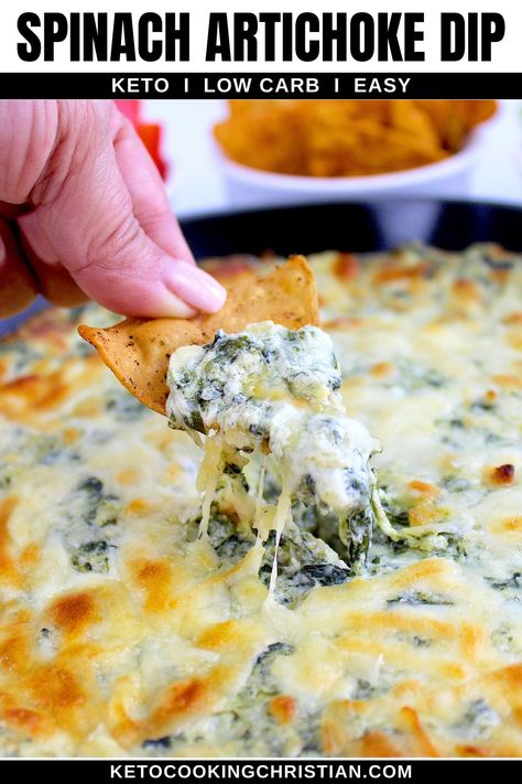 Enjoy this classic dip baked with the bold flavors of artichokes, spinach and blend of cheeses with this Keto Spinach Artichoke Dip! Keto Spinach Artichoke Dip, Keto Spinach Artichoke, Artichoke Spinach Dip, Keto Spinach, Tapas Party, Spinach Artichoke Dip Recipe, Keto Appetizers, Popular Appetizers, Artichoke Chicken