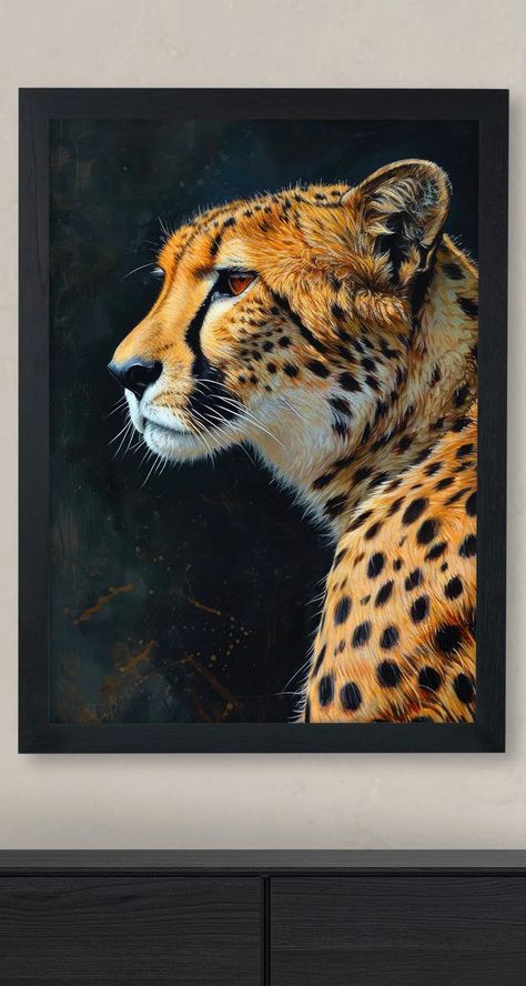 Wild Peace Safari Animal Paintings, Cheetah Painting Canvas, Animal Paintings Acrylic Wildlife Art, Savannah Painting, Big Painting Ideas, African Animal Art, Cheetah Portrait, Cheetah Painting, African Safari Decor